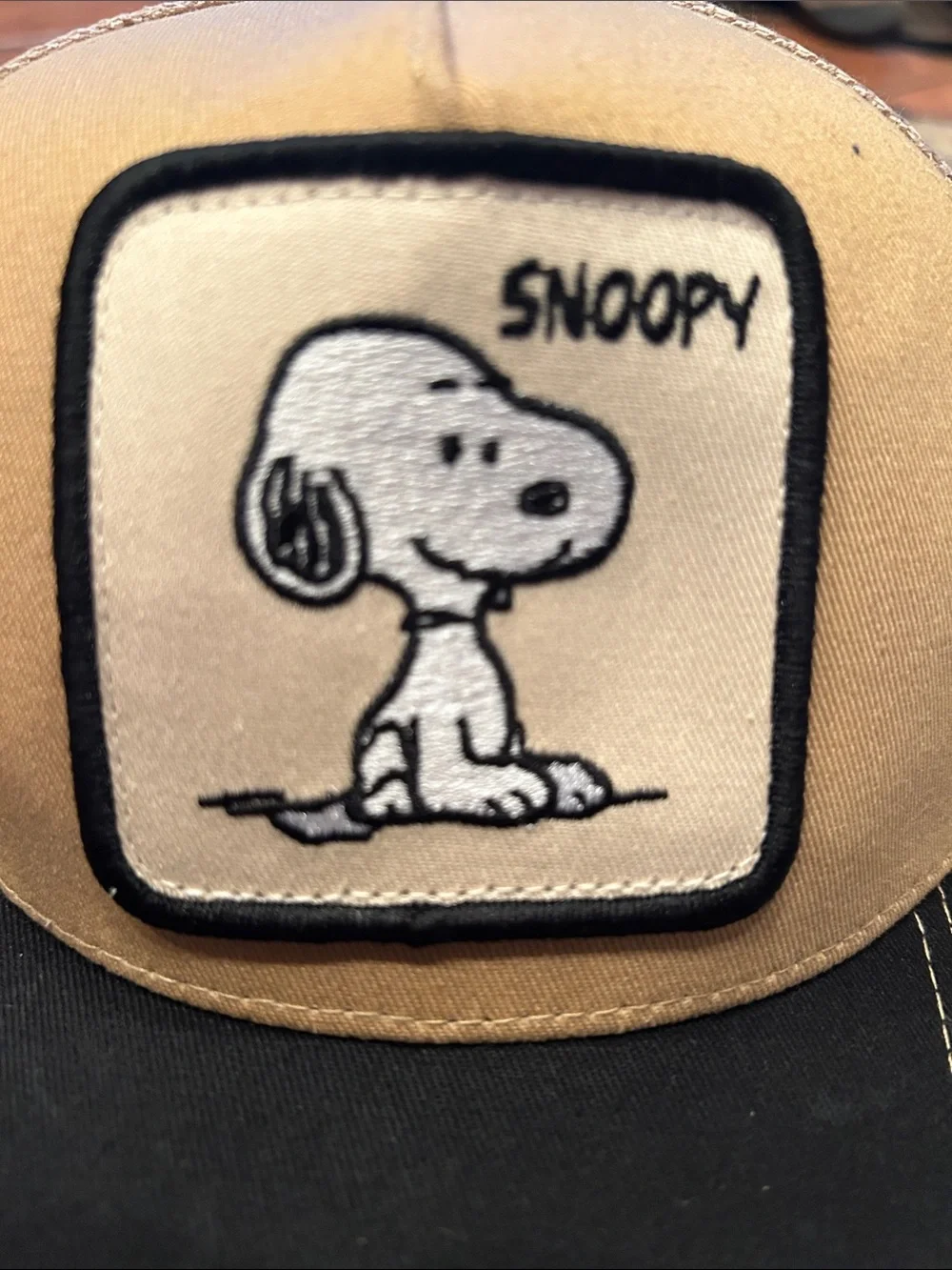 Peter Gimm Snoopy Tan and Black Trucker Hat - Peanuts Character Cap